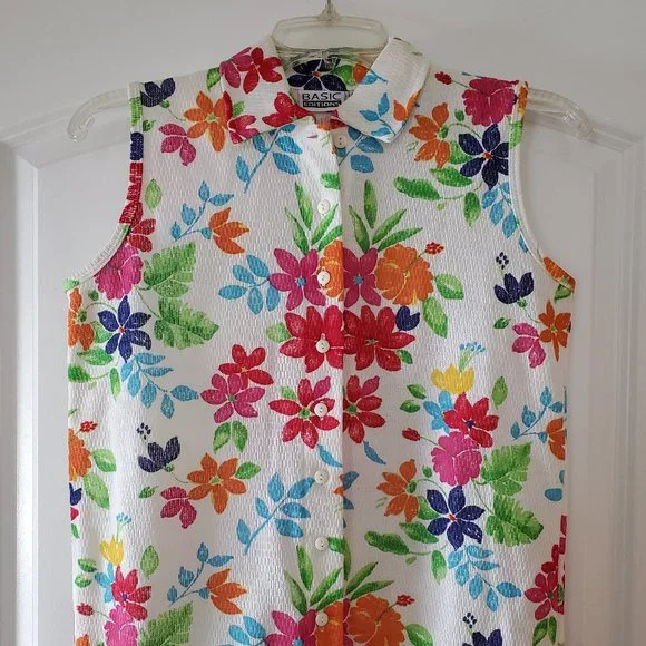 BASIC EDITIONS WOMEN'S FLORAL SLEEVELESS BUTTON DOWN TOP SIZE S NEW! - Picture 1 of 4
